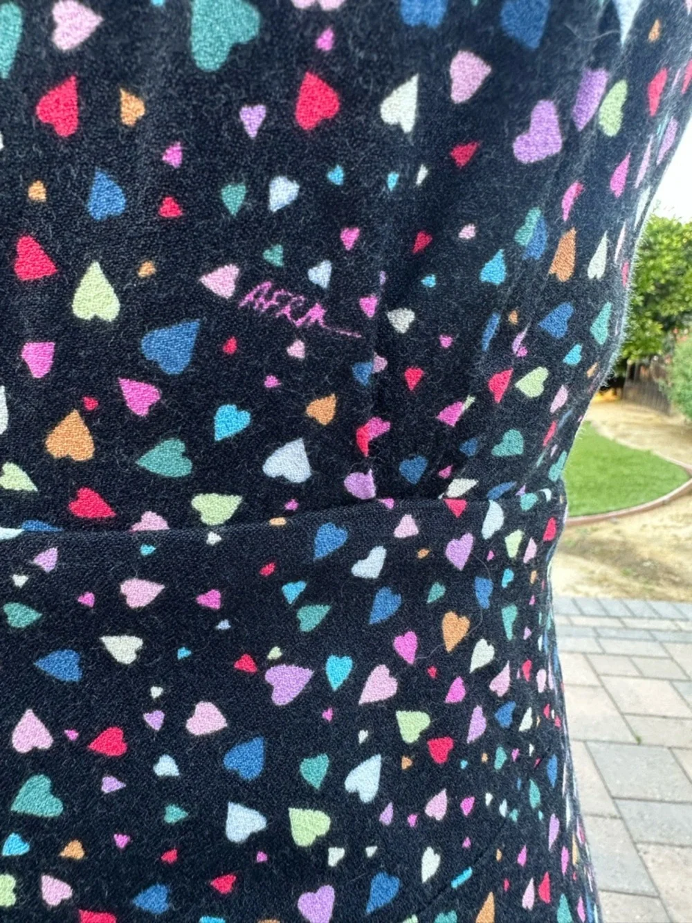 Spaghetti Strap Black Maxi Dress with Multicolor heart Print - Picture 4 of 5